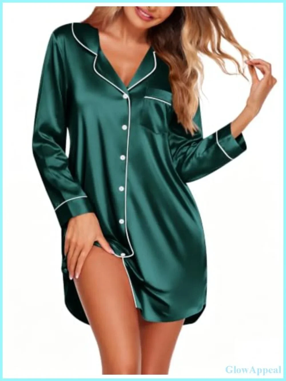 Ekouaer Satin Nightgown for Women Silk Sleep Shirt Button Down Lightweight